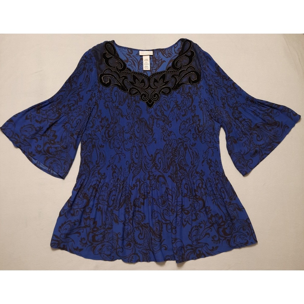 Catherines Pleated Paisley Tunic Top Velvet Mesh Trim Womens 1XP Whimsigoth Boho - Picture 8 of 13